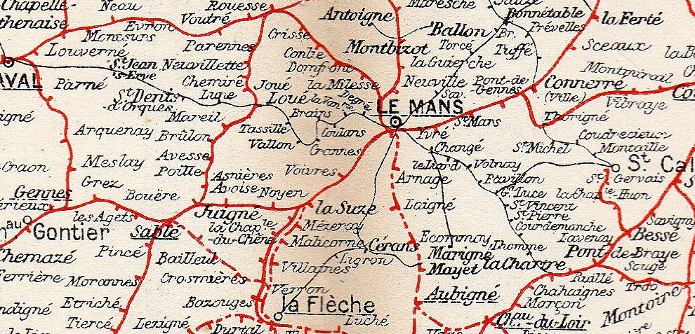 Le Mans : Carte avec le reseau des Tramways de la Sarthe